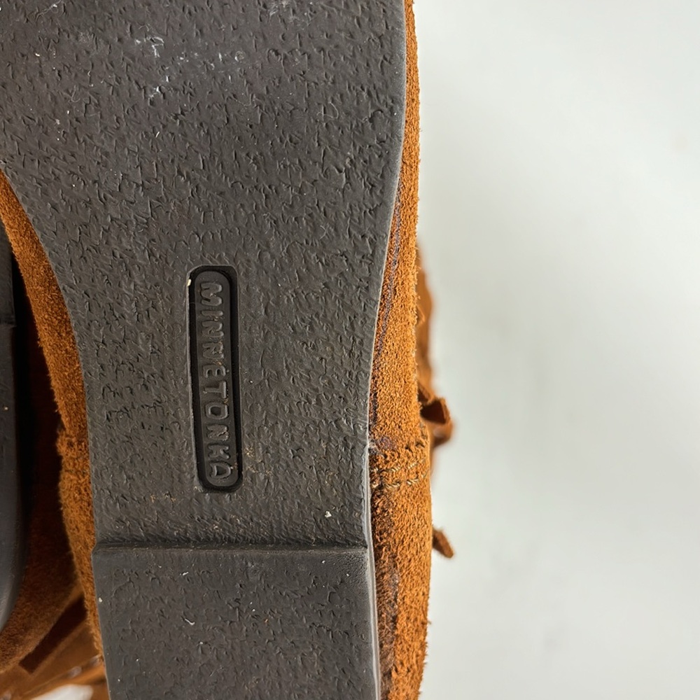 Minnetonka 3 Layer Fringe Boot Orange Suede Size 7 - image 5